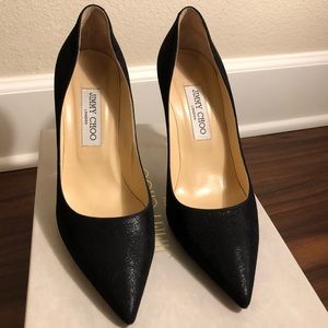 Jimmy choo black suede metallic tinker heels